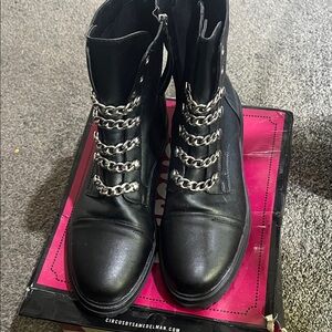Circus by Sam Edelman Black Moto Boots with Silver Chains